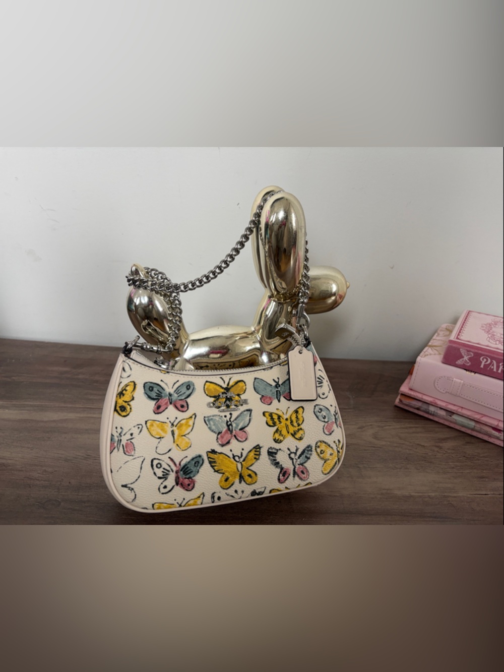 Coach Floral & Butterfly Mini Shoulder Bag in Pink, Yellow and Cream